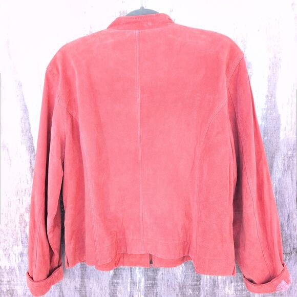 Chico's 100% Leather Moto Jacket Coral Peach Suede Tonal CleanGirl Women's XL - Picture 4 of 9